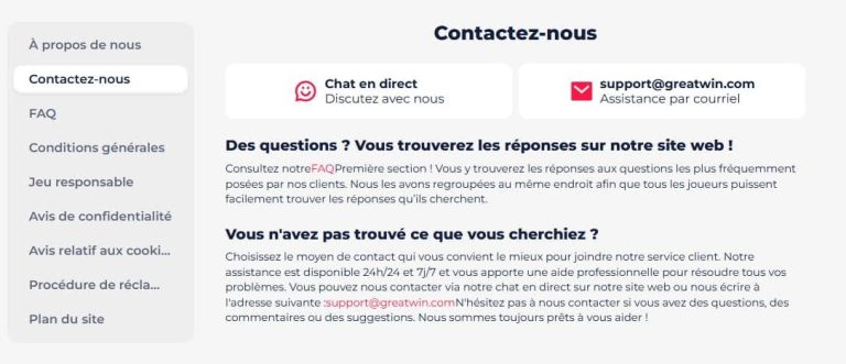 Greatwin Casino support client